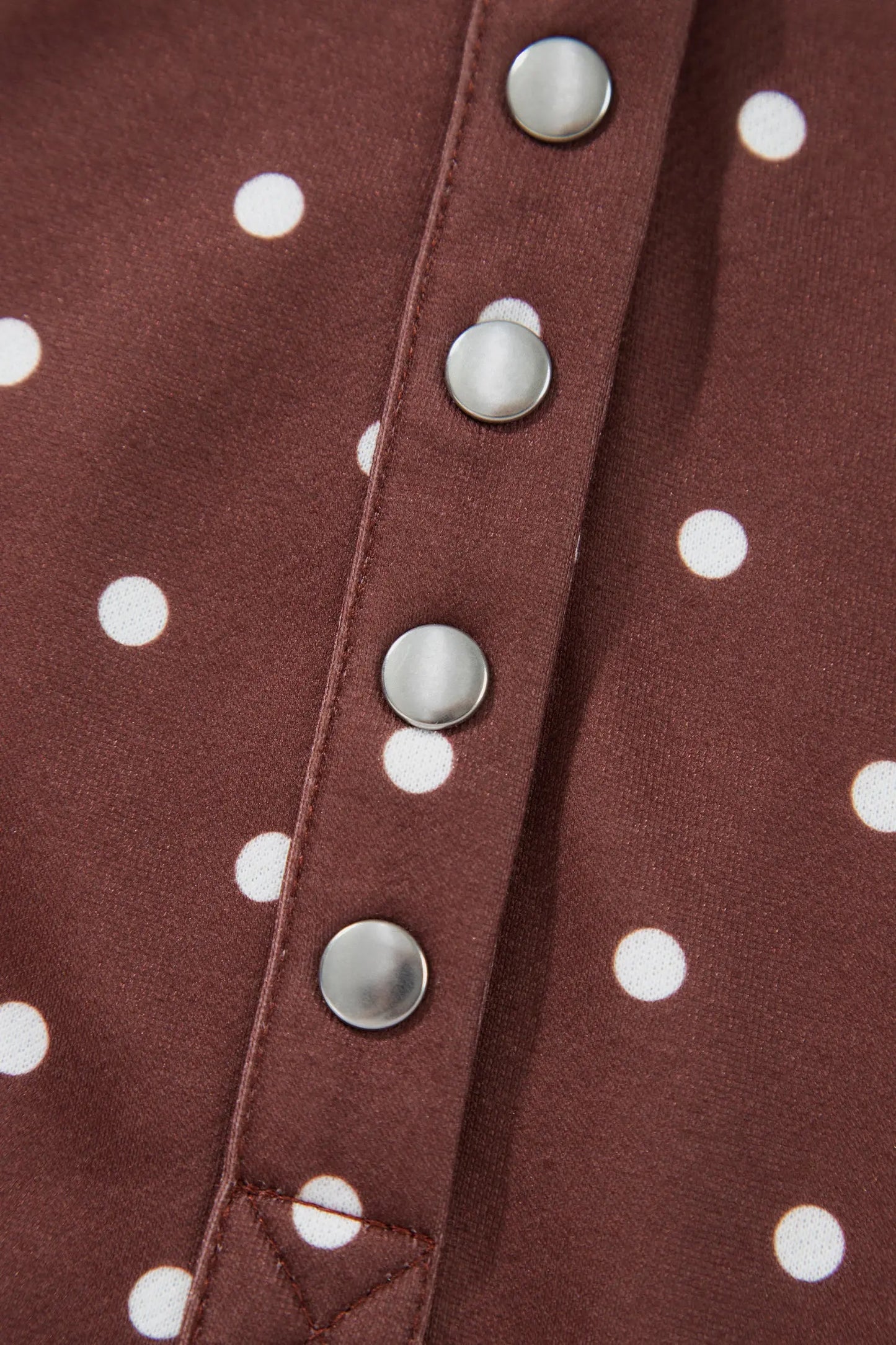 Pink Polka Dot Print Metal Button Collar Casual Pullover Sweatshirt