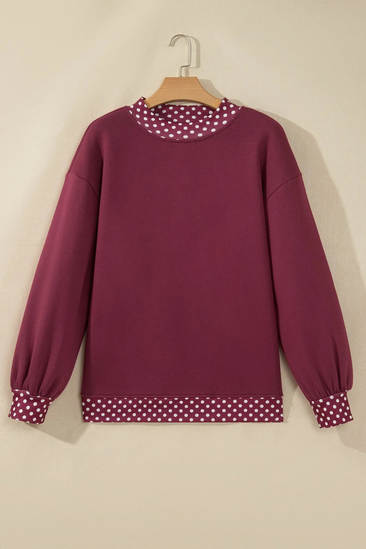Tillandsia Purple Colorblock Polka Dot Contrast Trim Oversized Sweatshirt