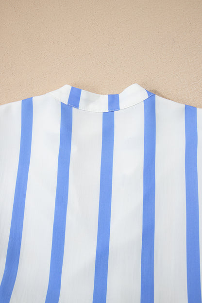 Green Stripe Ricrac Trim Notched Neck Half Sleeve Vacation Dress