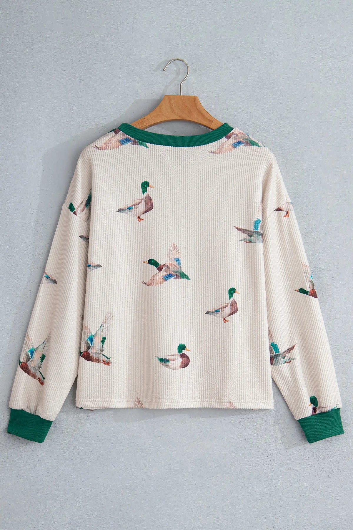 Beige Mallard Duck Print Plus Size Twisted Ribbed Top