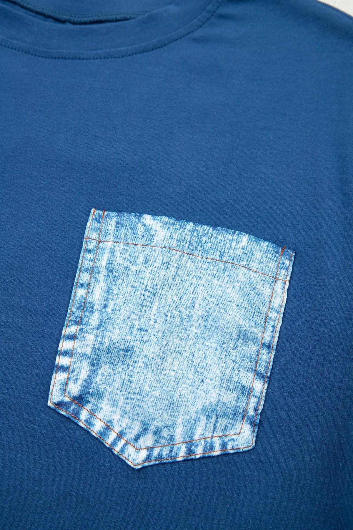 Color Block Chest Pocket Patched Casual Short Sleeve Top