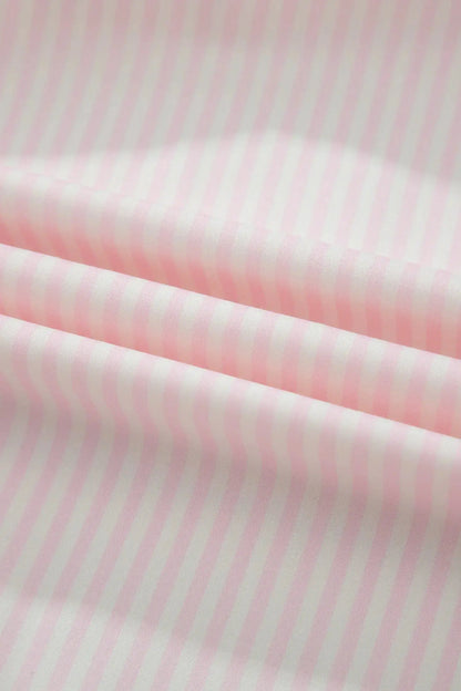 Pink Stripe Contrast Trim V Neck Flutter Sleeve Blouse - Blouses & Shirts