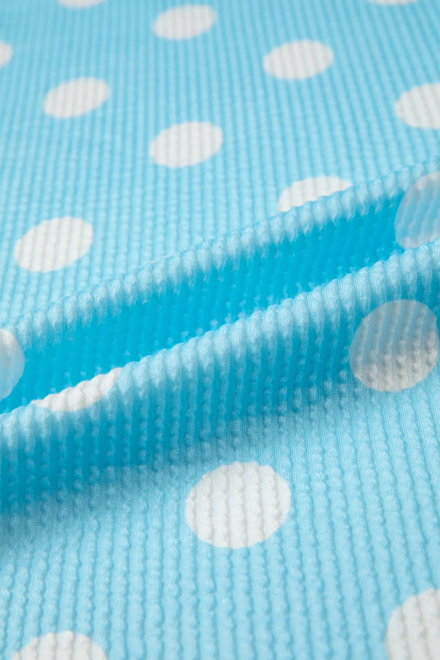 Sky Blue Polka Dot Round Neck Drop Shoulder Patch Pocket Jacquard Texture Top Nataliz