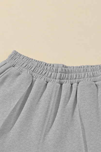 Light Grey Solid Zip Sailor Collar Pullover Athleisure Sweatpants 2pcs Set