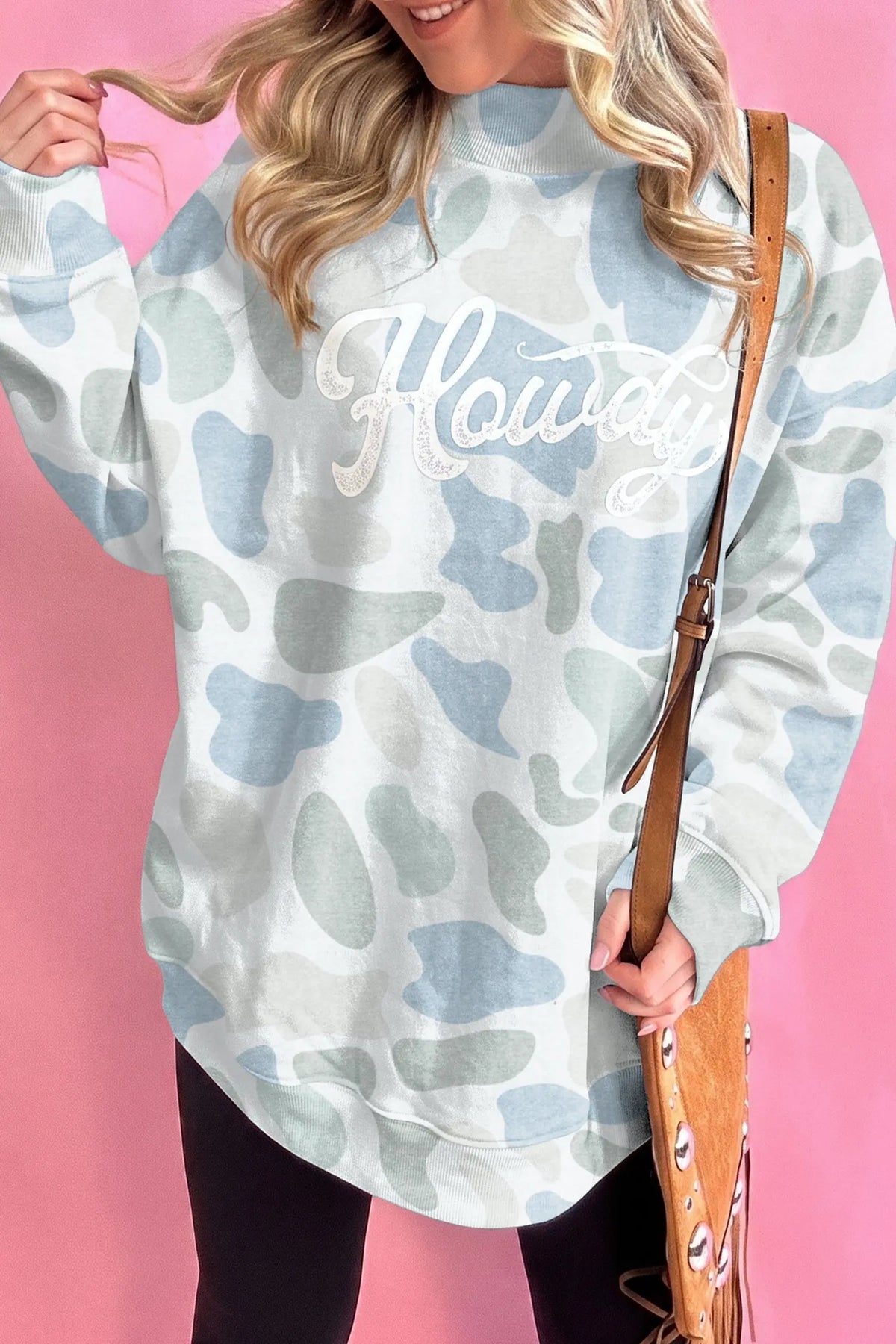 Camo Print Howdy Western Style Baggy Pullover Sweatshirt