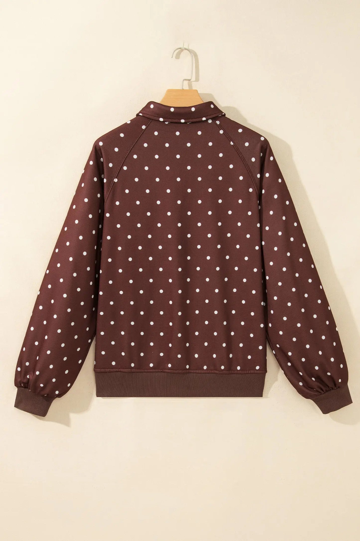 Pink Polka Dot Print Metal Button Collar Casual Pullover Sweatshirt