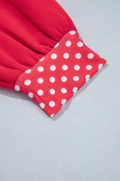 Pink Colorblock Polka Dot Contrast Trim Oversized Sweatshirt