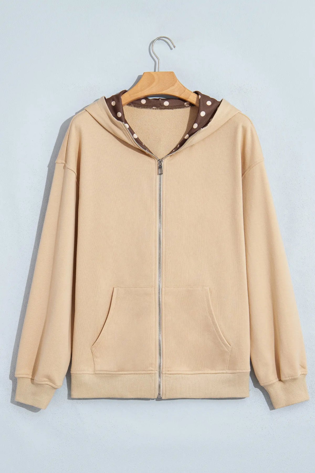 Parchment Polka Dot Hooded Zip-Up Sweatshirt
