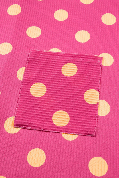 Sky Blue Polka Dot Round Neck Drop Shoulder Patch Pocket Jacquard Texture Top Nataliz