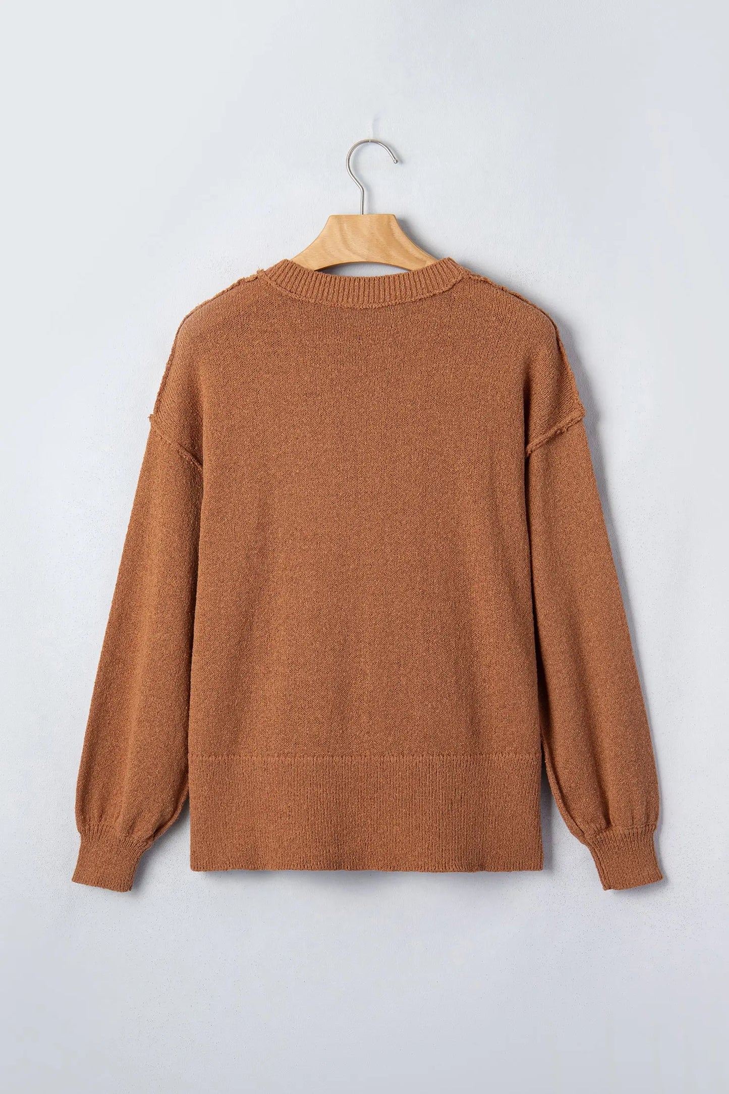 Brown Oversized Drop Shoulder Round Neck Christmas Sweater