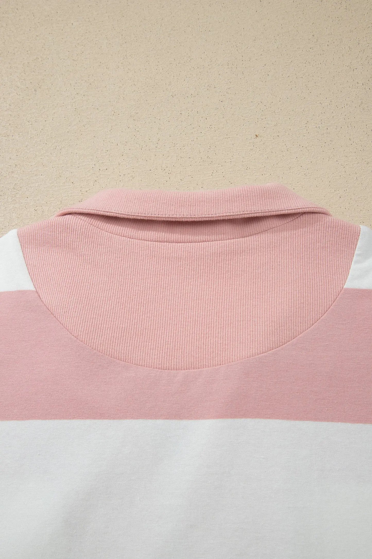 Pink Stripe Half Zip Bracelet Sleeve Top Casual Short Set