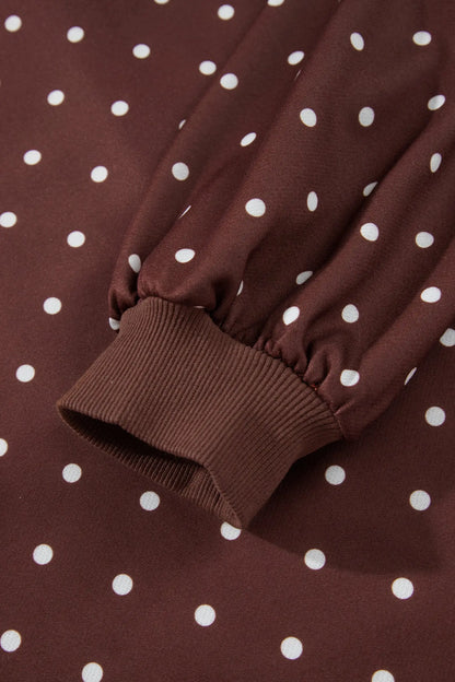 Pink Polka Dot Print Metal Button Collar Casual Pullover Sweatshirt