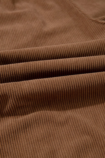 Coffee Corduroy Elastic Waist Drawstring Cargo Pants