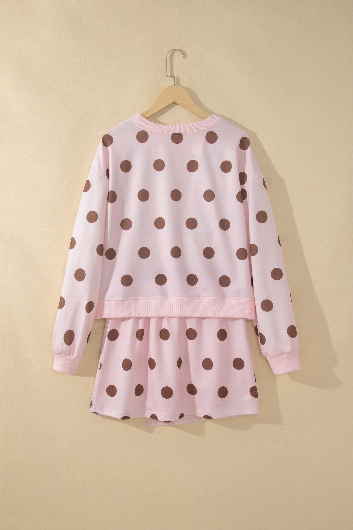 Polka Dot Long Sleeve Top Split Skort Casual 2pcs Set