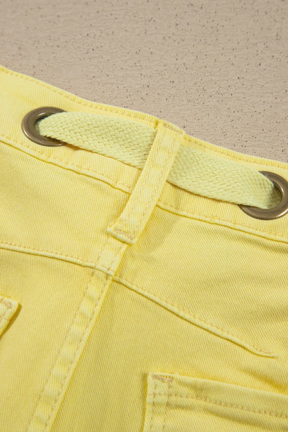 Yellow Solid Color Grommet Detail Knot Waist Barrel Jeans