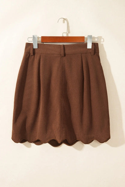 Coffee Button Front Corduroy Mini Pockets Sheath Silhouette Skirt