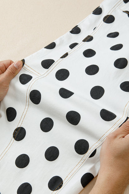 Sky Blue Polka Dot Print Bow Detail Pocketed Jeans