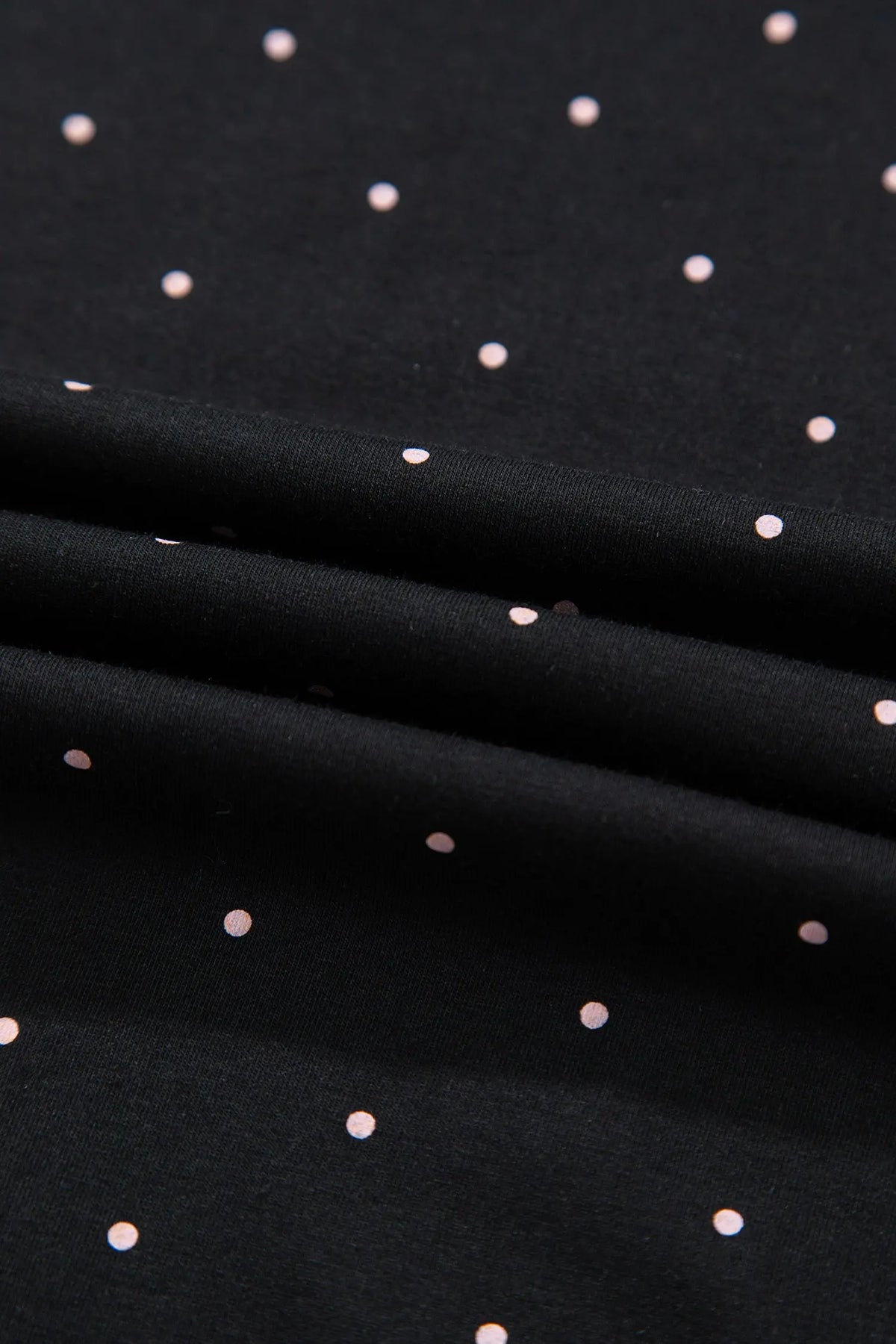 Black Polka Dot Long Sleeve Shirt Lace Detail Two Piece Pajama Pant Set
