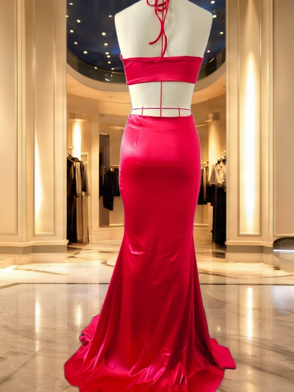 Red Rosette Halter Crop Top and Maxi Skirt Set mannequin view · nz-bg-v1