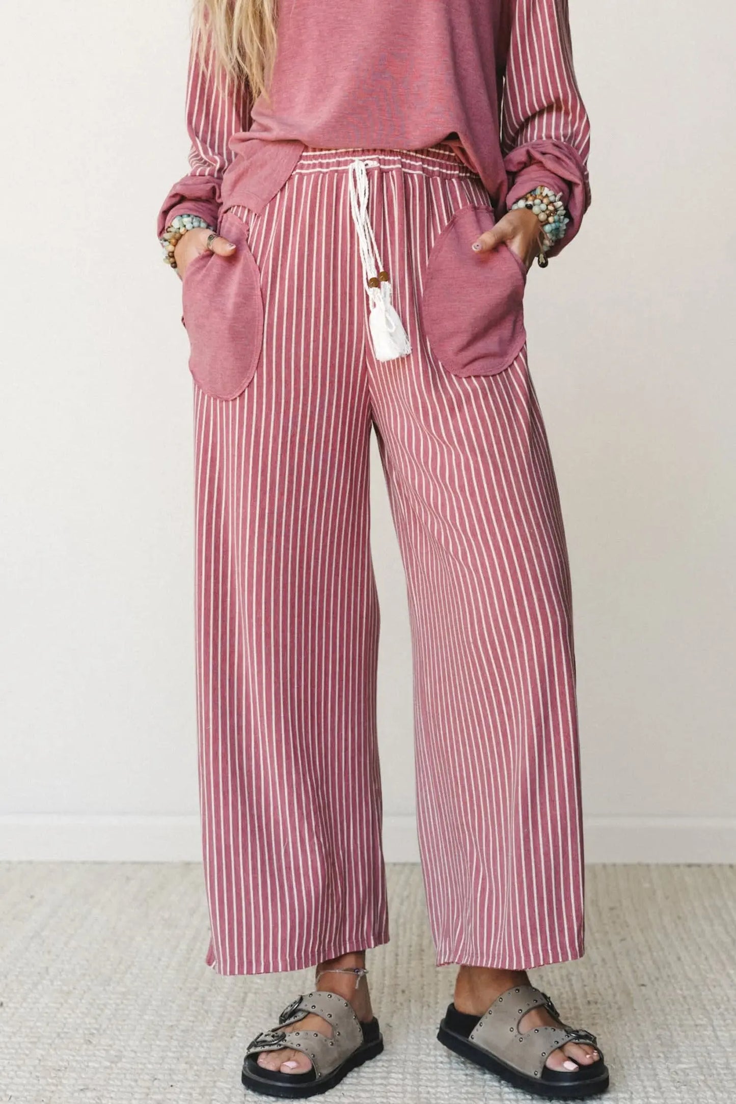 Green Bay Raw Seam Patchwork Long Sleeve Top Pocket Casual Pants 2pcs Set