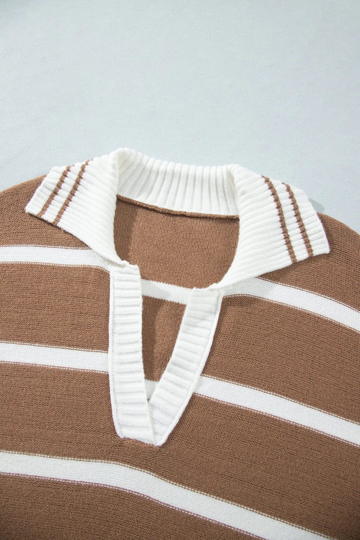 Brown Stripe Striped V Neck Long Sleeve Shift Plus Size Sweater