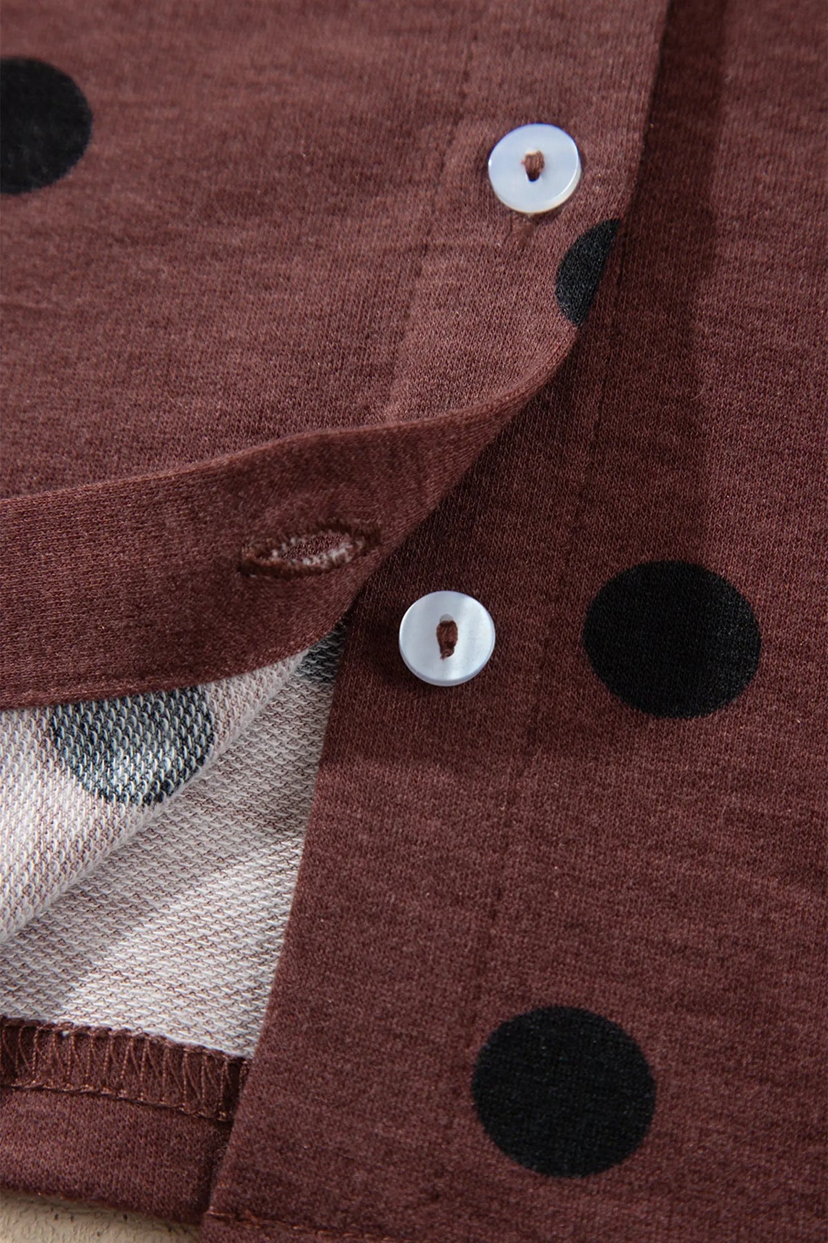 Brown Polka Dot Button Front Long Sleeve Casual Shirt