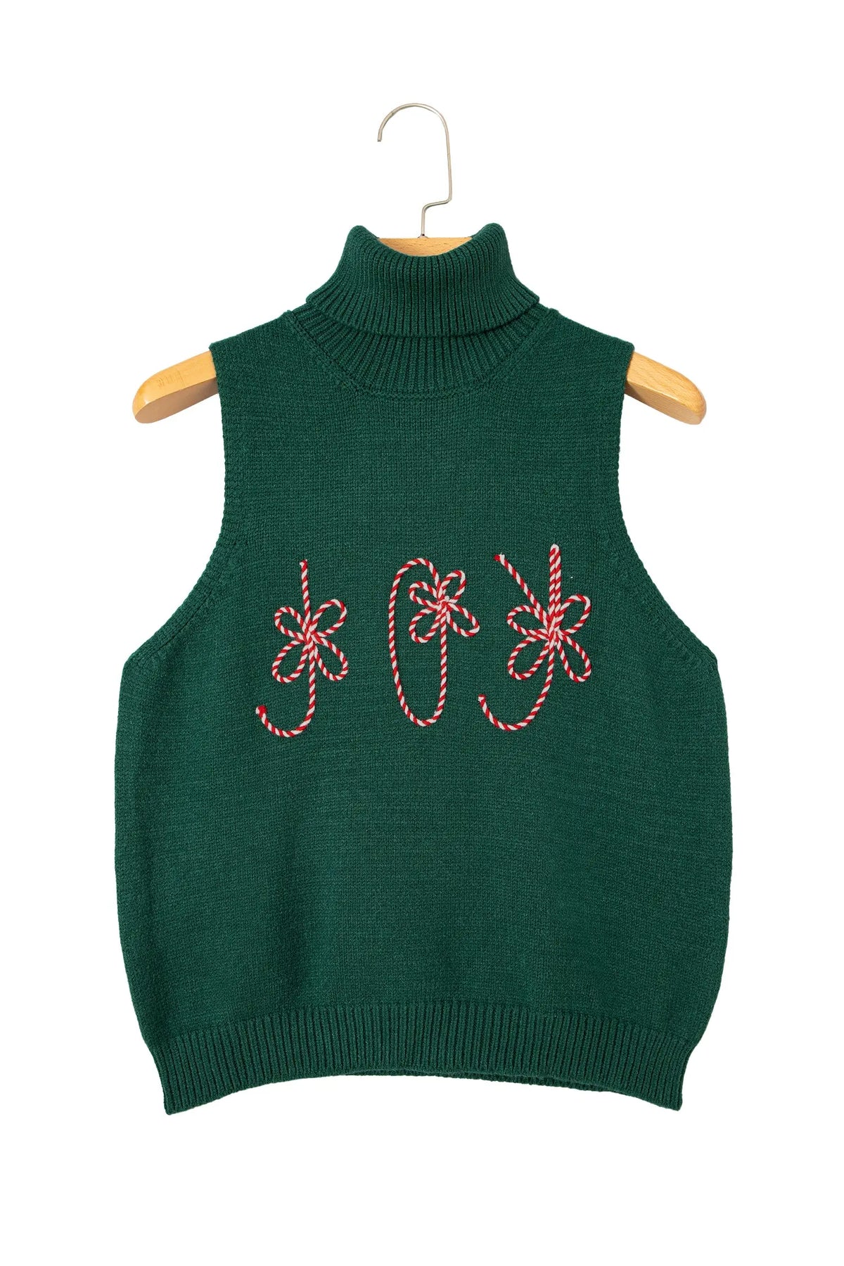Evergreen High Neck Sleeveless Embroidered Knit Sweater Vest