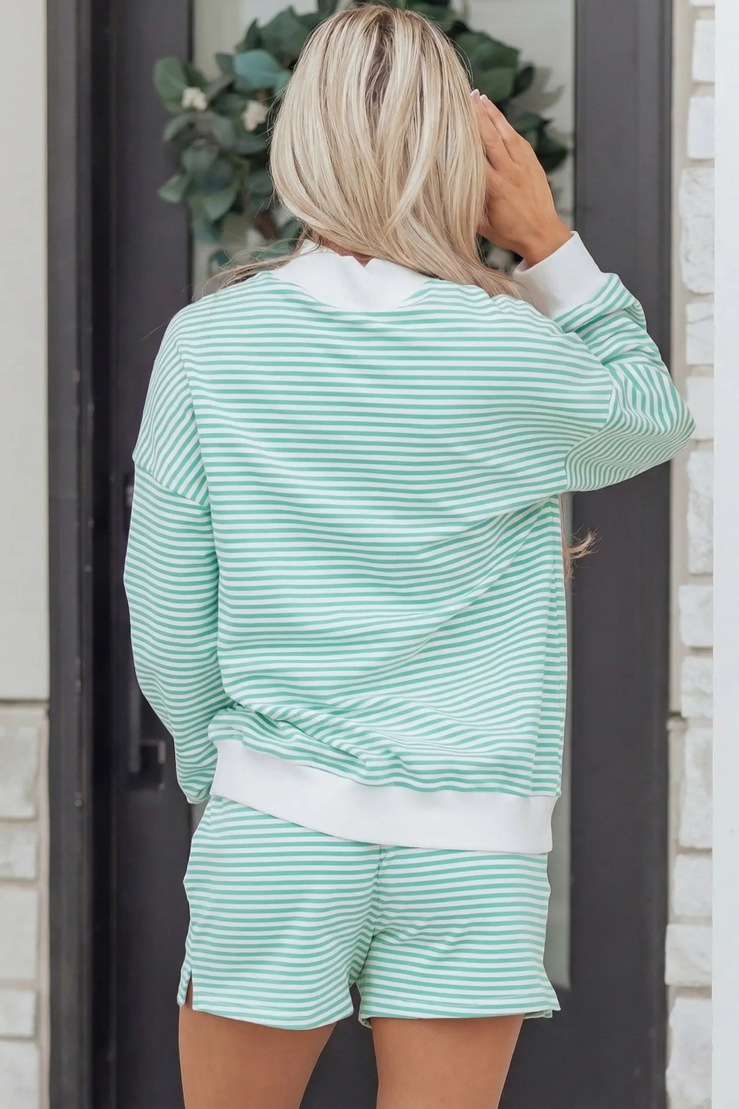 Red Stripe Oversize Mock Neck Sweatshirt and Shorts Set