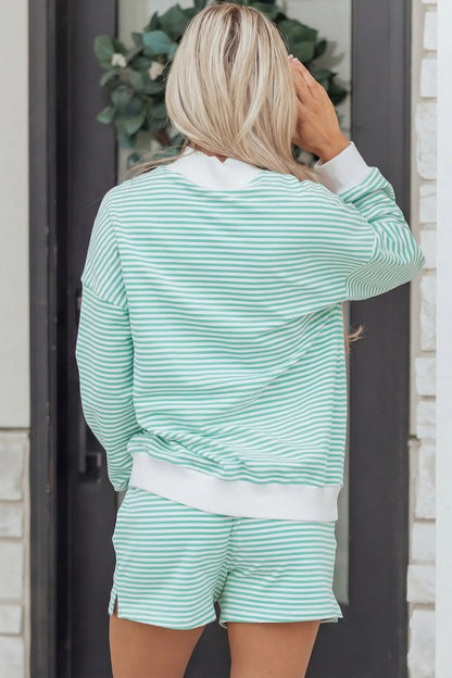 Red Stripe Oversize Mock Neck Sweatshirt and Shorts Set