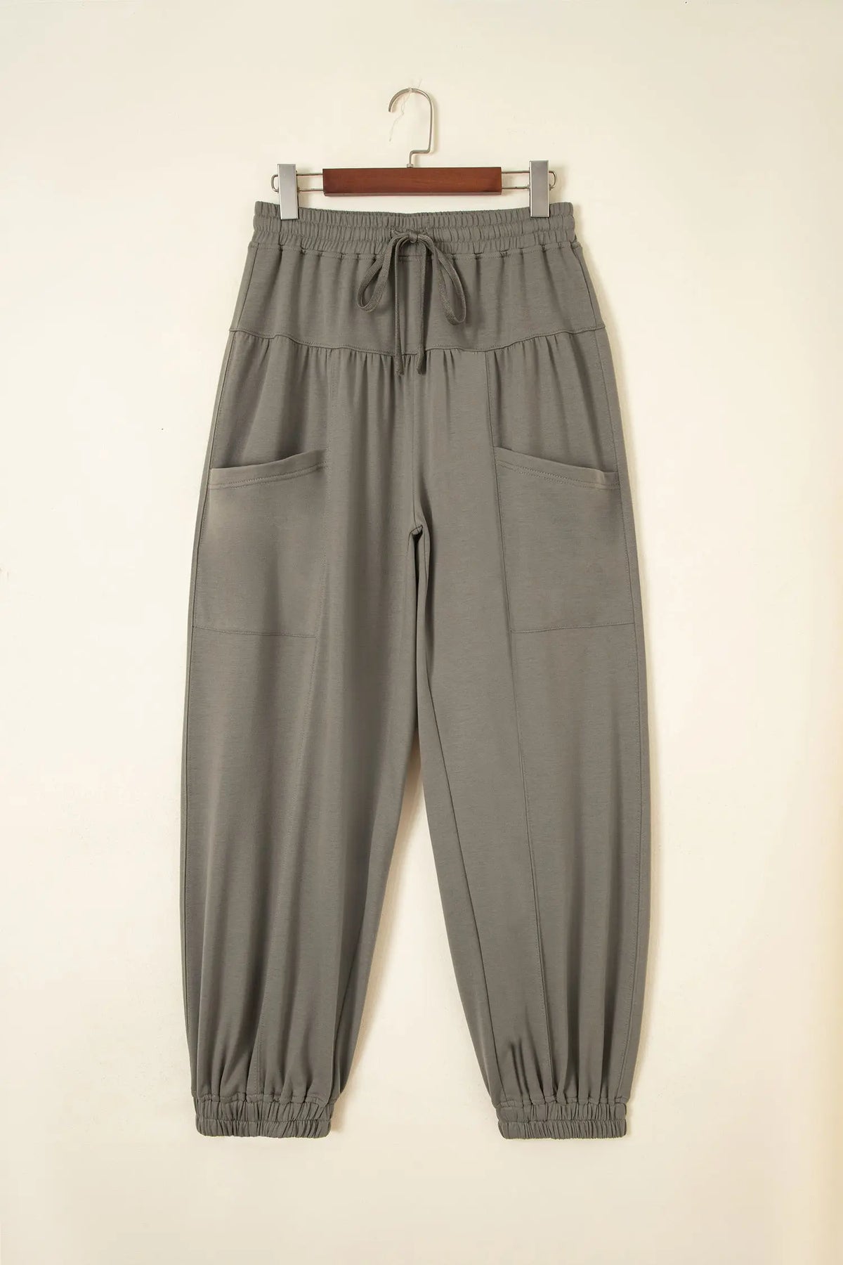 Dirty blue Elastic Waist Drawstring Wide Leg Full Length Pants