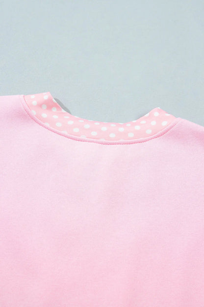 Pink Colorblock Polka Dot Contrast Trim Oversized Sweatshirt