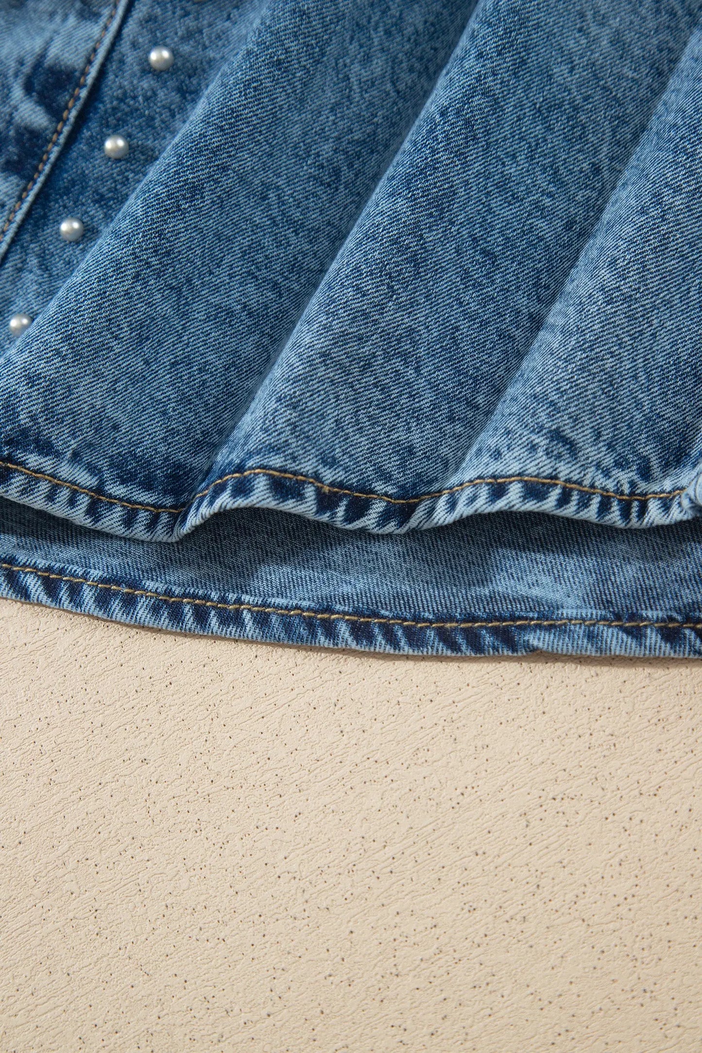 Sail Blue Rivet Embellished Western Style Regular Fit Long Sleeve Denim Jacket