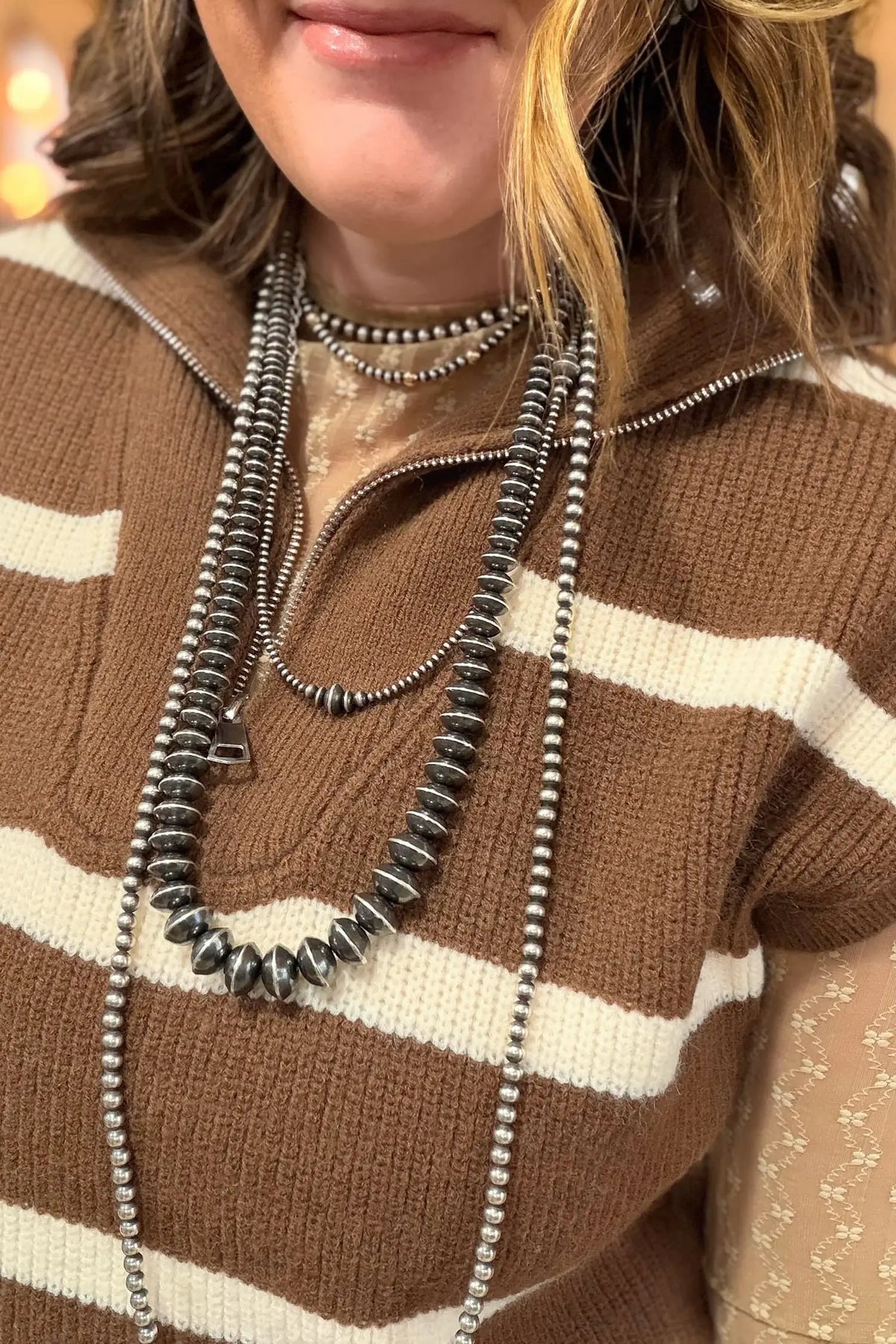 Brown Stripe Striped Colorblock Drop Shoulder V Neck Tunic Sweater T-shirt