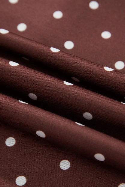 Pink Polka Dot Print Metal Button Collar Casual Pullover Sweatshirt