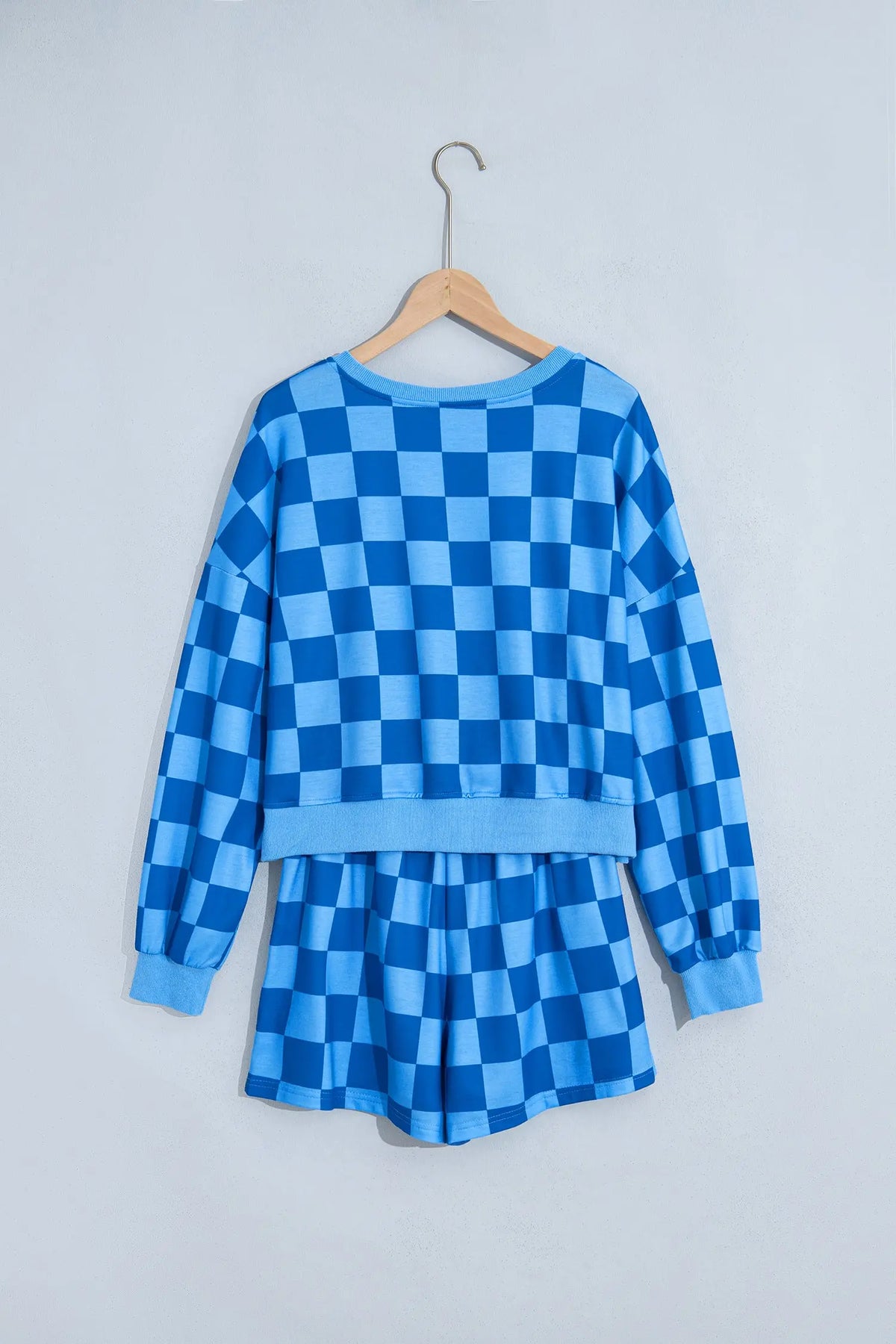 Orange Plaid Checkered Long Sleeve Crop Top Elastic Waist Shorts Two Piece Set