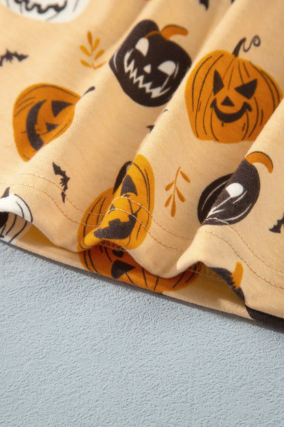 Orange Halloween Pumpkin Print Two Piece Long Sleeve Lounge Set