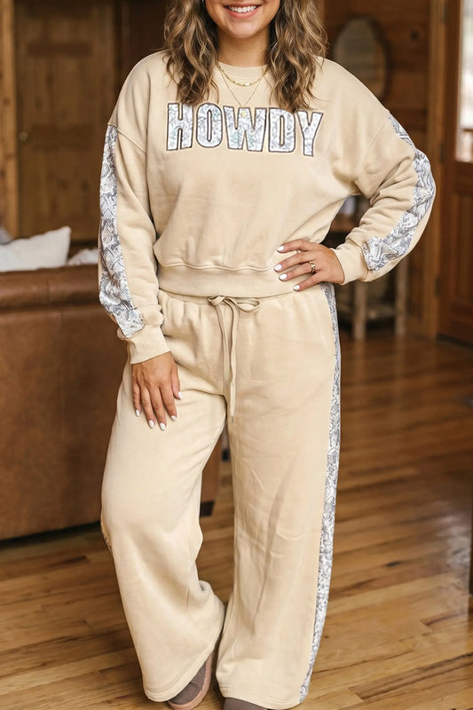 Parchment HOWDY Letter Print Plus Size Set model front view · nz-alt-v1