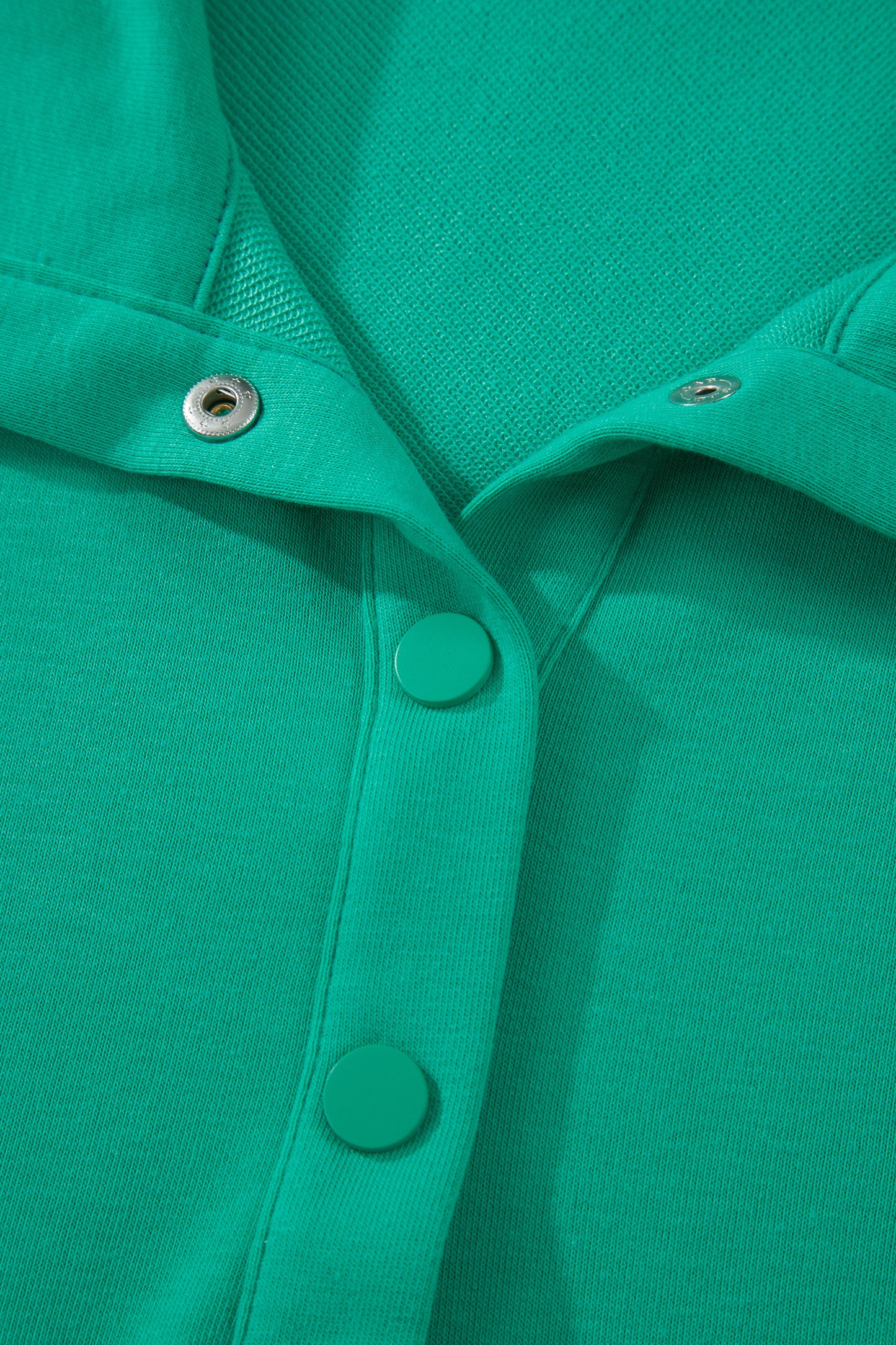 Sea Green Solid Color Snap Button Polo Collar Short Sleeve Scallop Hem Mini Dress