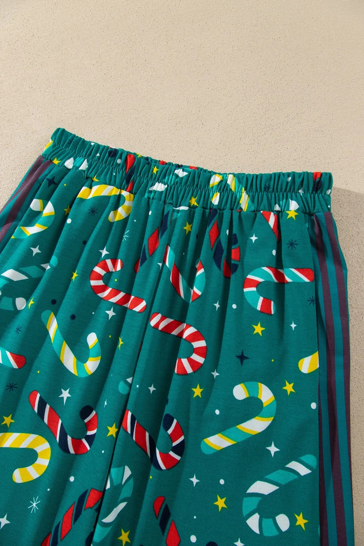Green Abstract Candy Cane Print Long Sleeve Two Piece Lounge Set