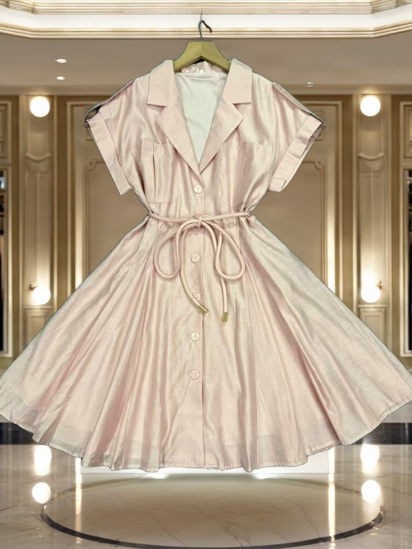 Notch Collar Rope Belt Button-Front Mini Dress hanging view · nz-bg-v1