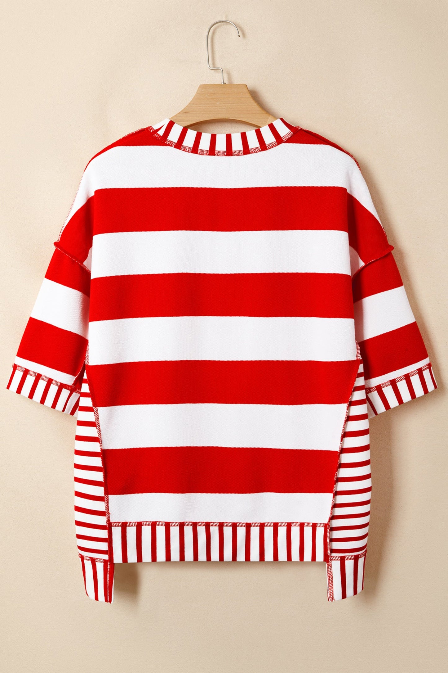 Red Stripe Sequin Bow Patriotic Half Sleeve Top - Tops