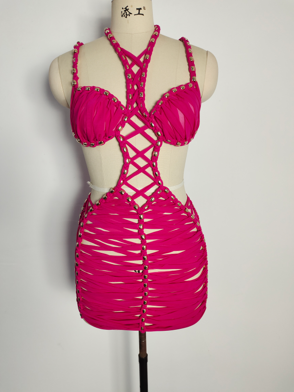 Studded Lace-Up Cutout Mini Dress mannequin view