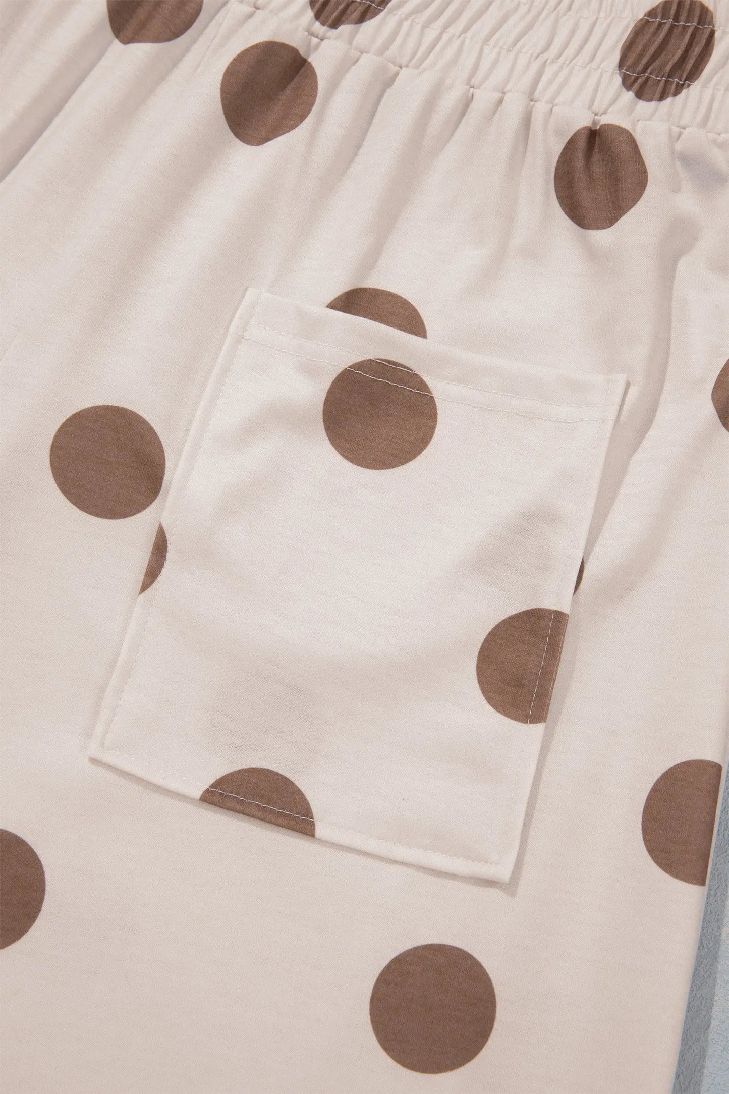 Brown Polka Dot Wide Leg Elastic Waist Casual Pants