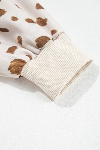 Brown Leopard Print Dropped Shoulder Round Neck Casual Sweatshirt