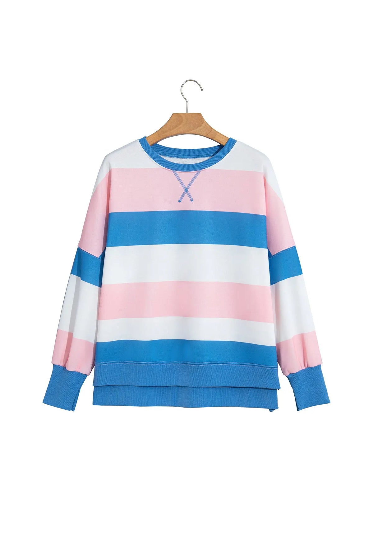 Pink Stripe Side Split Oversized Long Sleeve Top