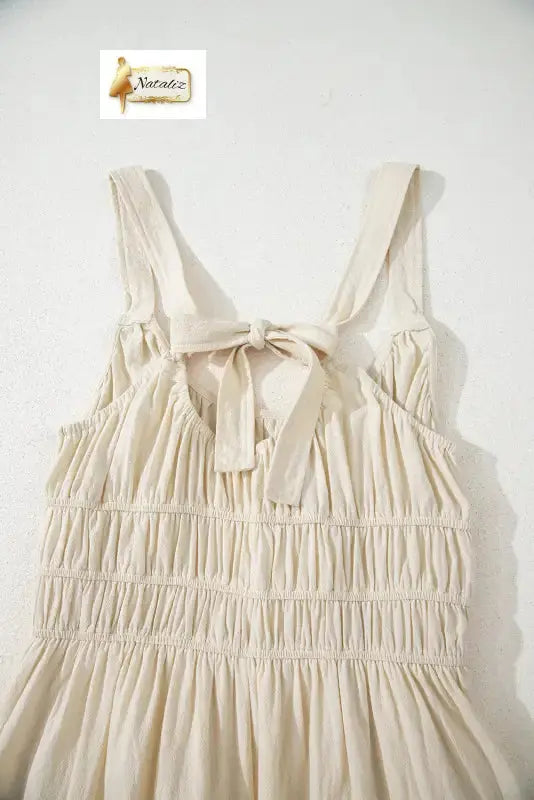 100% Cotton Beige High Waist Sleeveless Wide Leg Jumpsuit Dear-Lover Dropshipping