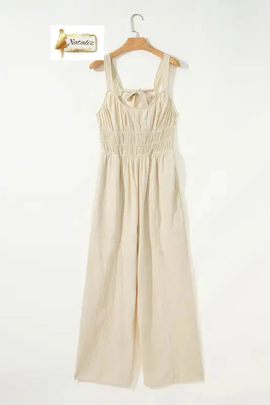 100% Cotton Beige High Waist Sleeveless Wide Leg Jumpsuit Dear-Lover Dropshipping