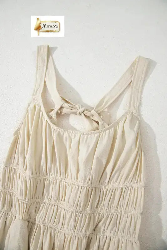 100% Cotton Beige High Waist Sleeveless Wide Leg Jumpsuit Dear-Lover Dropshipping