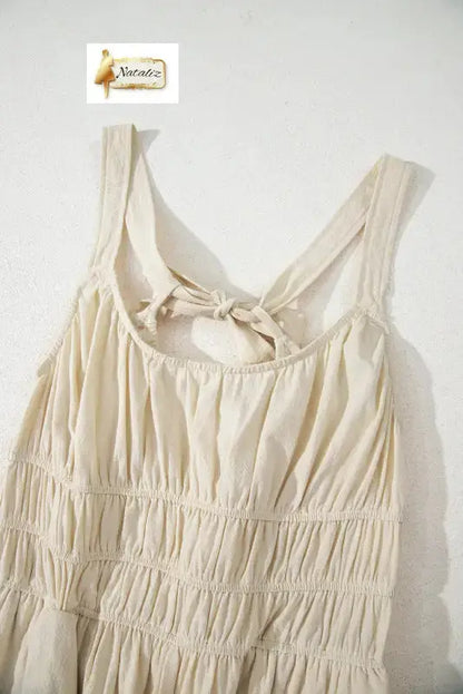 100% Cotton Beige High Waist Sleeveless Wide Leg Jumpsuit Dear-Lover Dropshipping