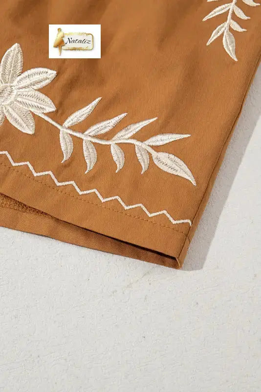 100% Cotton Khaki Embroidered Boho Tasseled Drawstring Elastic Waistband Casual shorts Dear-Lover Dropshipping